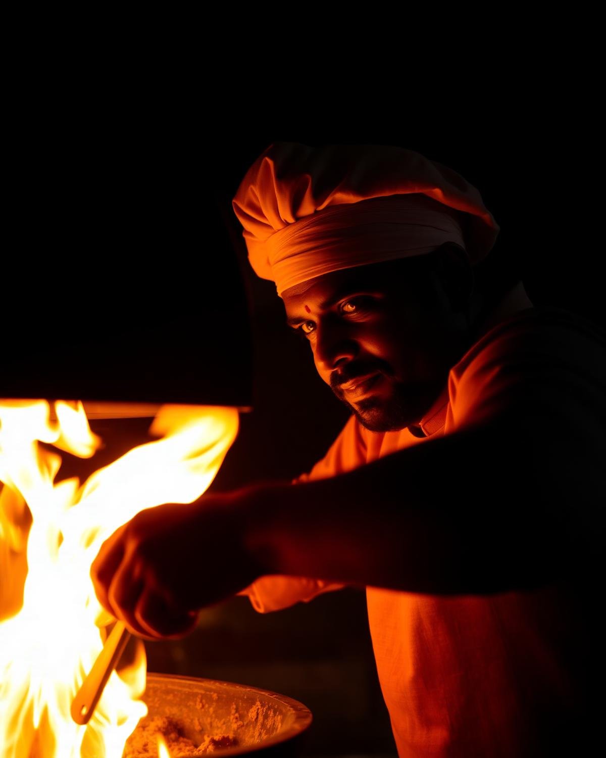 Chef cooking with fire